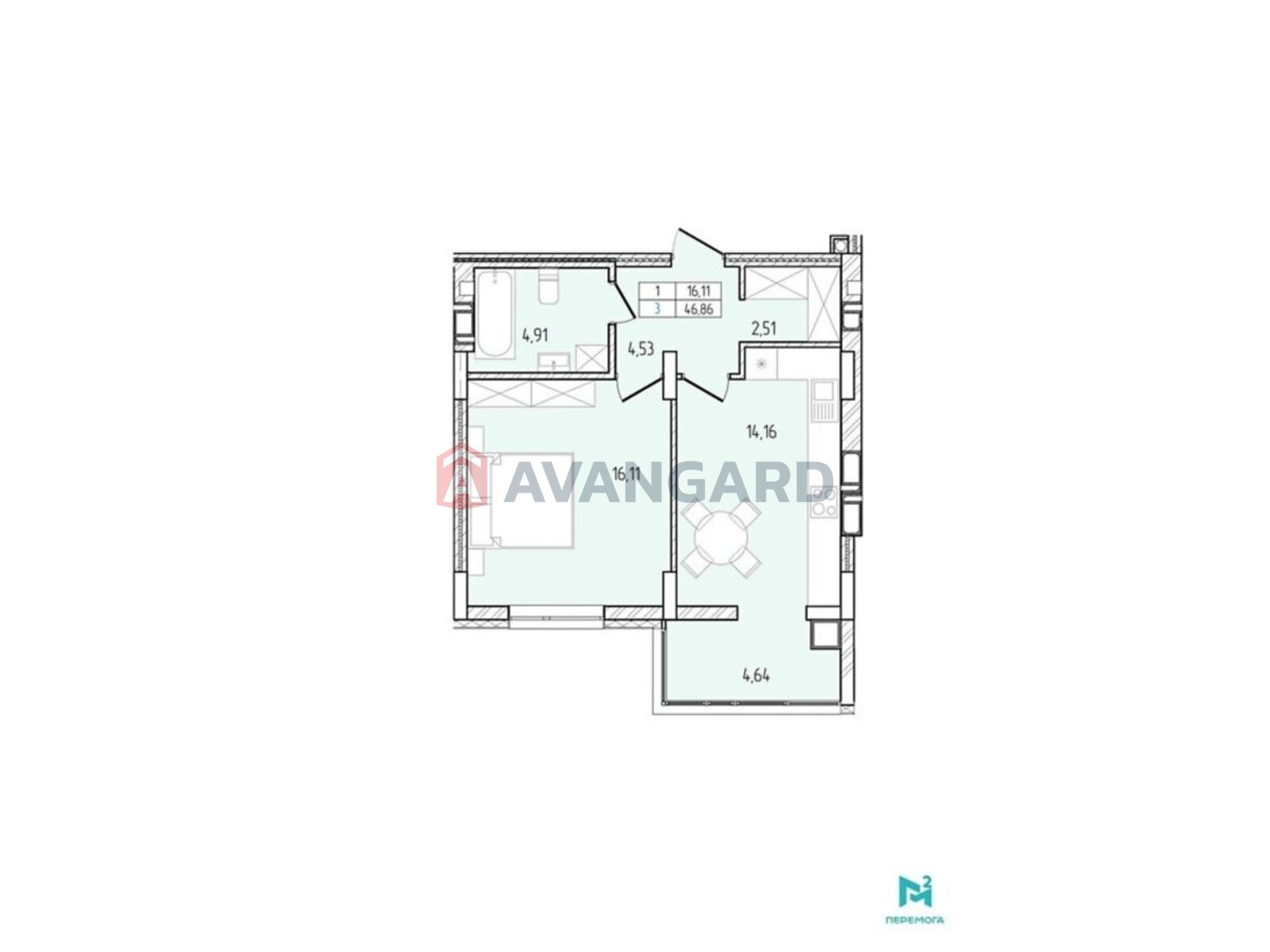1 кім. квартира, 46/-/- кв. м., 8/10 поверх фото 2 1 кім. квартира, 46/-/- кв. м., 8/10 поверх фото 2