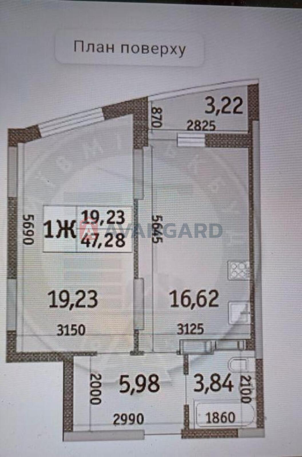 1 кім. квартира, 47,28/19,23/16,62 кв. м., 11/26 поверх фото 4 1 кім. квартира, 47,28/19,23/16,62 кв. м., 11/26 поверх фото 4
