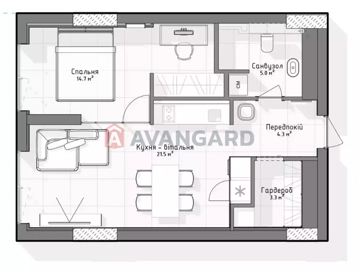 2 кім. квартира, 49/14,7/21,5 кв. м., 17/24 поверх фото 14 2 кім. квартира, 49/14,7/21,5 кв. м., 17/24 поверх фото 14