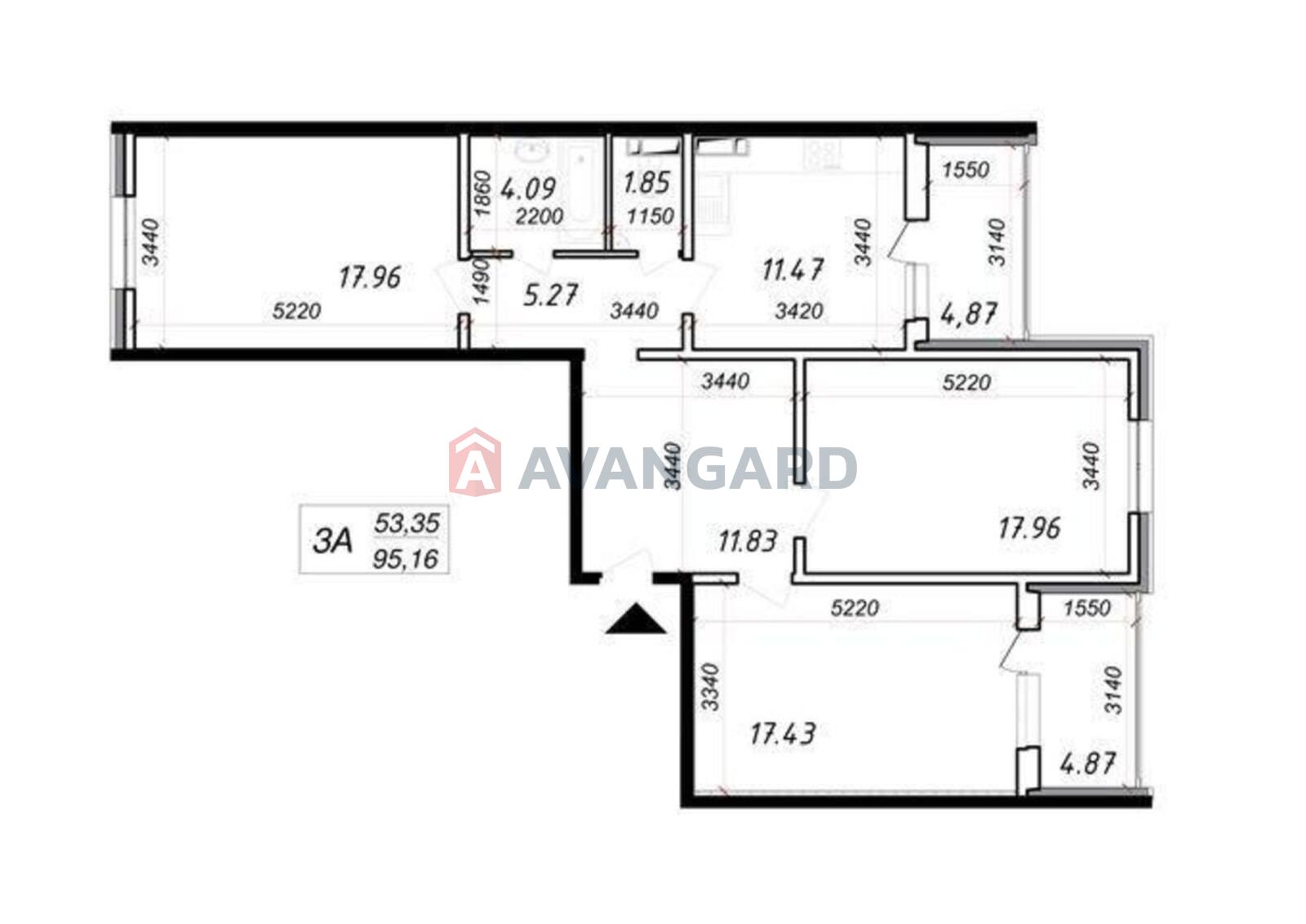 3 комн. квартира, 95/-/11.47 кв. м., 12/25 этаж фото 2 3 комн. квартира, 95/-/11.47 кв. м., 12/25 этаж фото 2